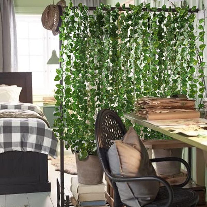 HO2NLE 12 Pack 84Ft Artificial Vines Hanging Greenery Garland Leaves Wall Room Ceiling Decor Fake Vines for Home Kitchen Bedroom Garden Wedding Jungle Party Enchanted Forest Decorations - Image 3